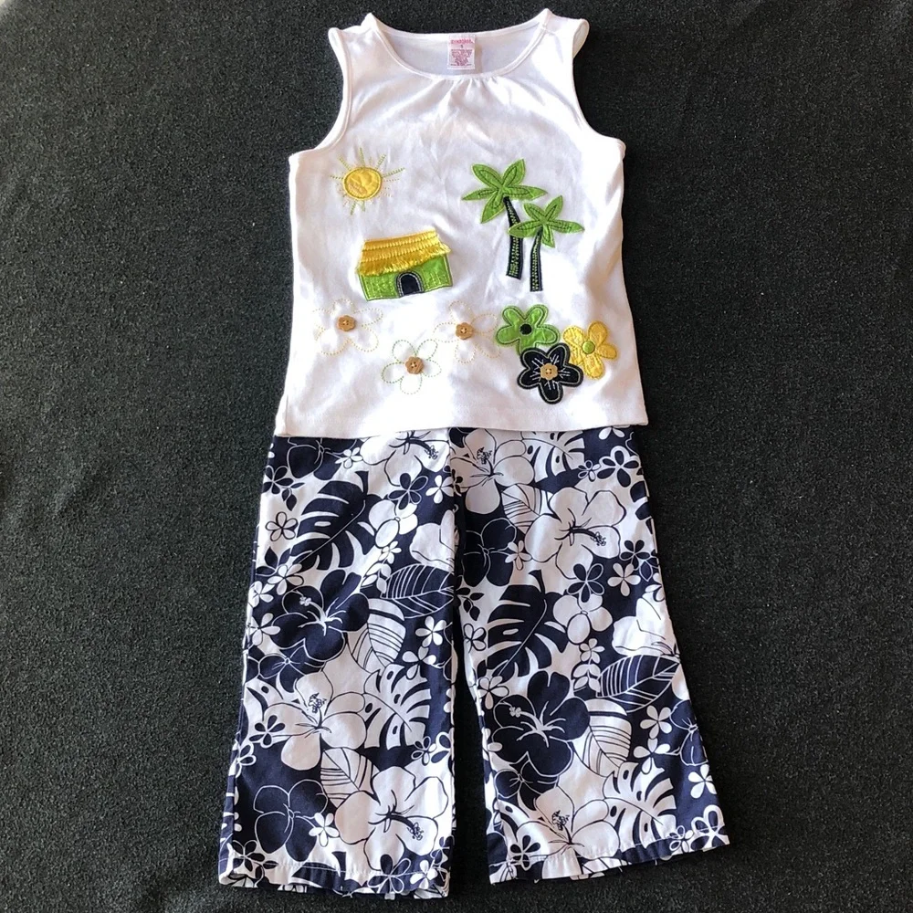 Gymboree Summer Island Green & Navy Blue Palm Leaf Hair Clips 2 Sets (4 Clips)